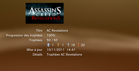 Assassin\'s creed revelations - Trophées - LISTE 1