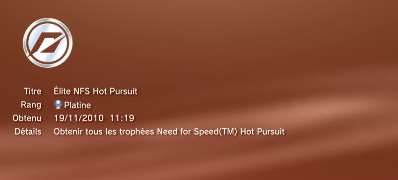 Need for Speed hot pursuit trophees PLATINE PS3 001 1