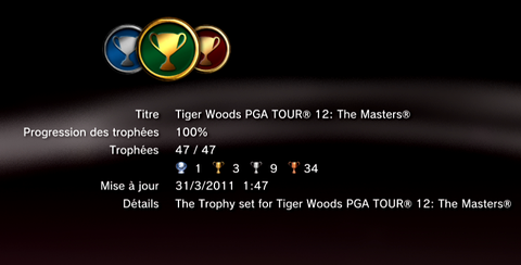 Tiger Wood PGA Tour 12 - Trophees - LISTE -  1