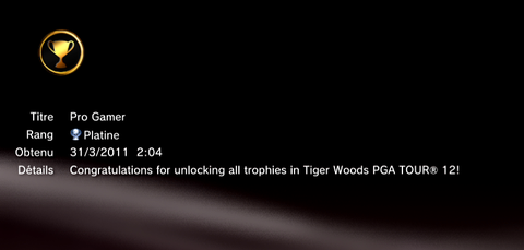 Tiger Wood PGA Tour 12 - Trophees - PLATINE -  1