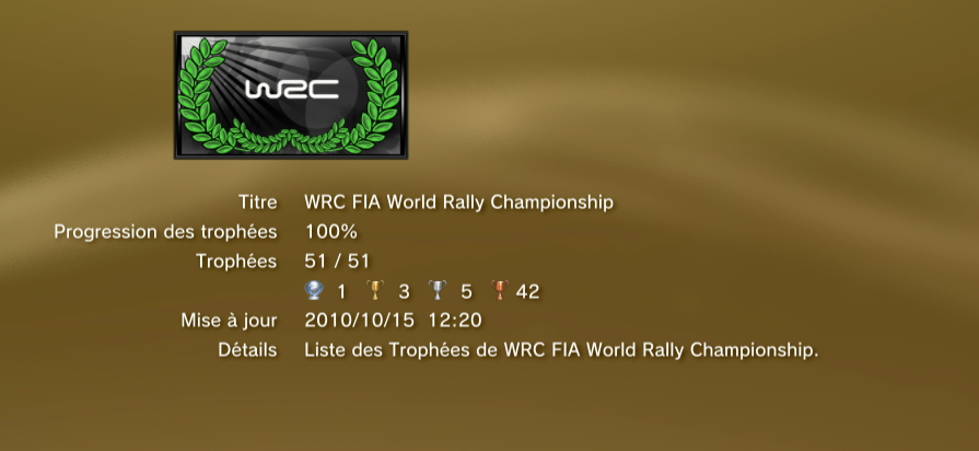 WRC FIA WORLD RALLY Championshipl ps3 Trophees LISTE 01