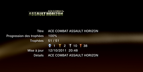 Ace Combat Assault Horizon - Trophées - LISTE  1