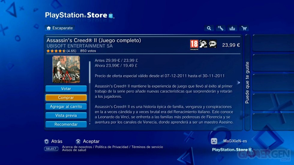 Assassin\'s creed le bug gratuit PSN espagnol 01