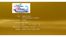 Atelier Totori The Adventurer of Arland - Trophées LISTE -  1