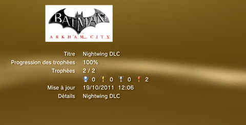 Batman Arkham City NIGHTWING DLC trophées LISTE
