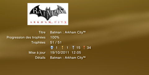 Batman Arkham City trophées LISTE 1