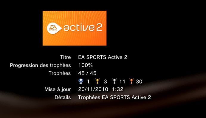 EA Sports Active 2 PS3 trophees LISTE        1