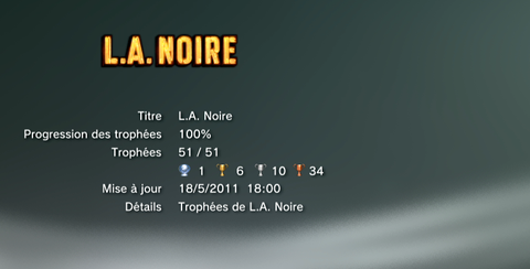 L.A. Noire et DLC Trophees LISTE 1