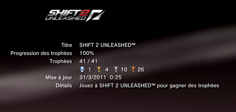 Need for Speed Shift 2 - trophees - LISTE -  1