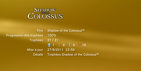 Shadow of Colossus - Trophées LISTE -  1