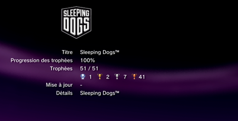 Sleeping Dogs - Trophées - LISTE -  1