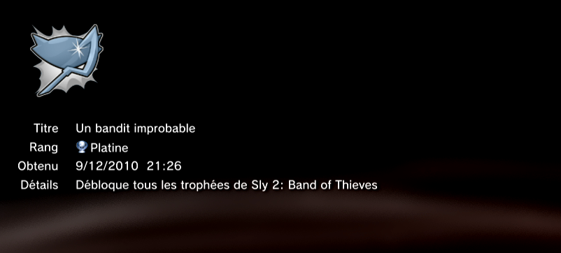 Sly Trilogy - Sly 2 - trophees PLATINE 1