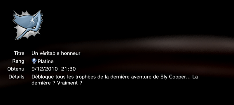 Sly Trilogy - Sly 3 - trophees PLATINE