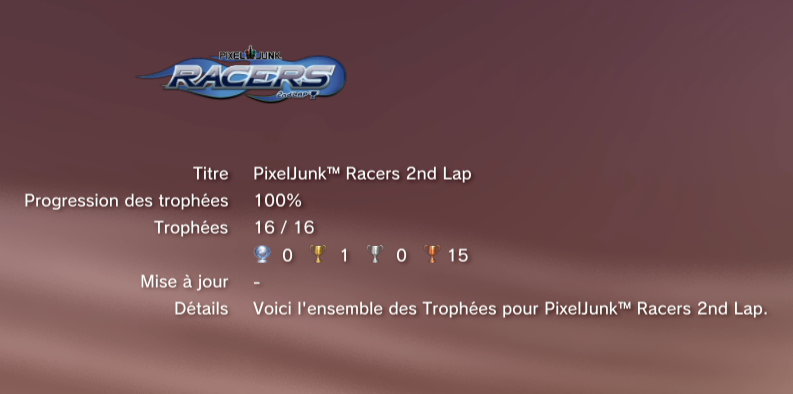 trophees pixeljunk racers 2nd lap PS3 liste 1