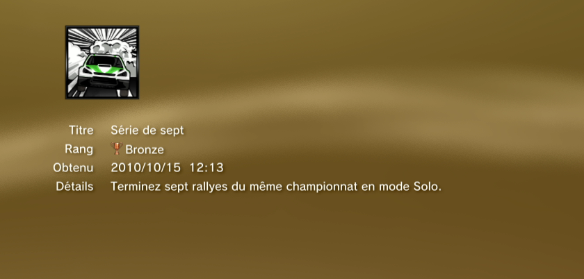 WRC FIA WORLD RALLY Championshipl ps3 Trophees BRONZE 20